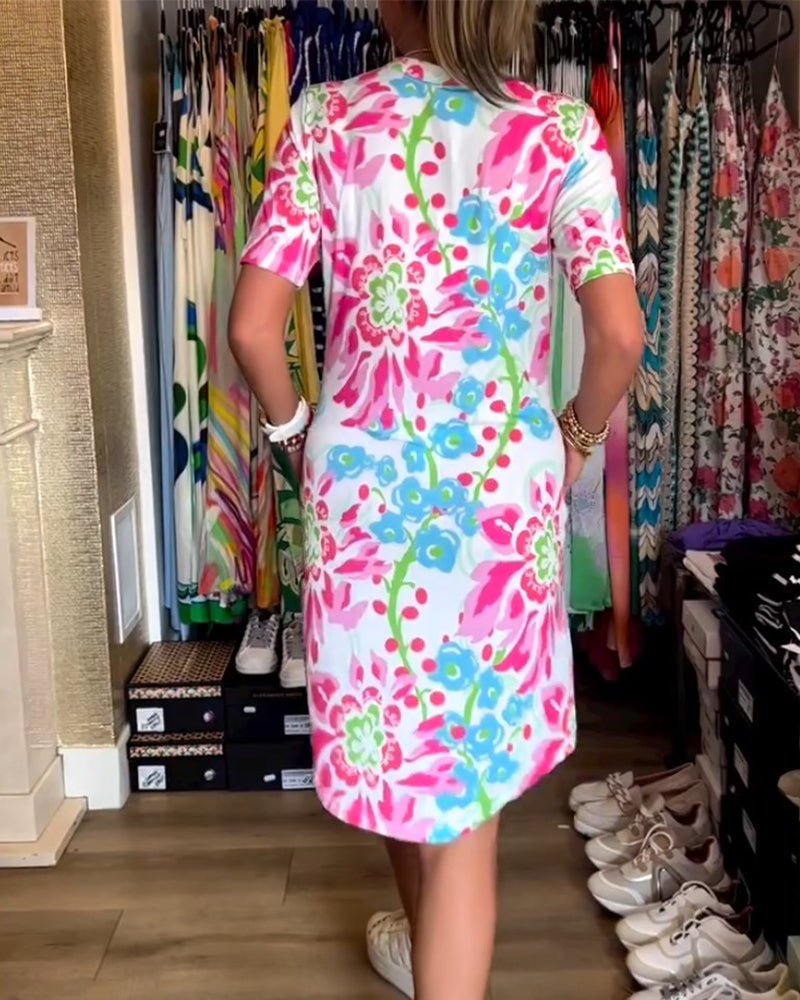 Federica™ - Kortærmet kjole med blomsterprint