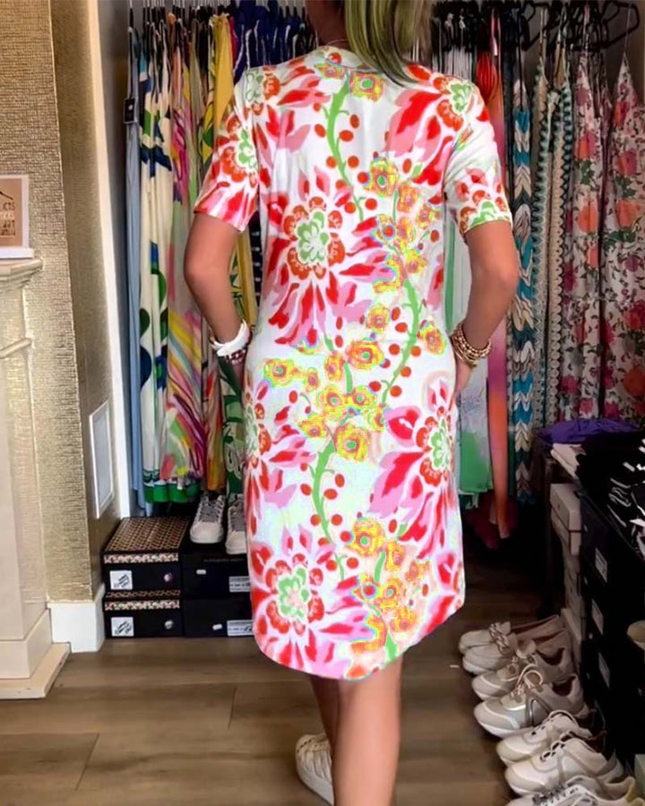 Federica™ - Kortærmet kjole med blomsterprint