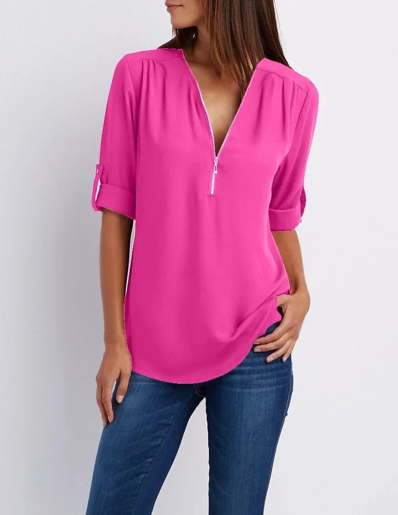 Violet™ - Moderne Skjorte Med Halv Lynlås